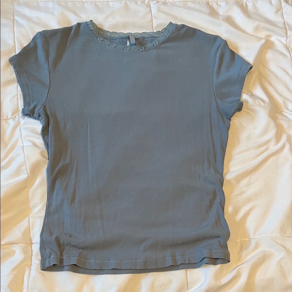 SKIMS Blue Short Sleeve Top with Lace Trim